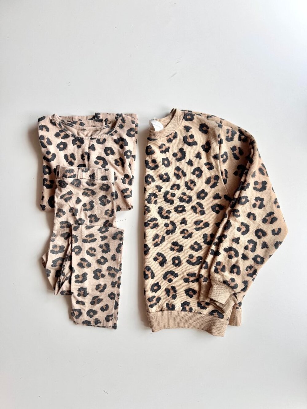 Kids' 3pc H&M Leopard Cotton Jersey Sweatshirt T-Shirt Pant PJ Set, Size 10